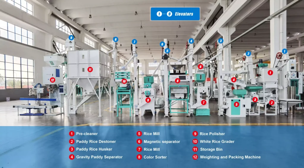structure d'une usine complète de moulin à riz à vendre